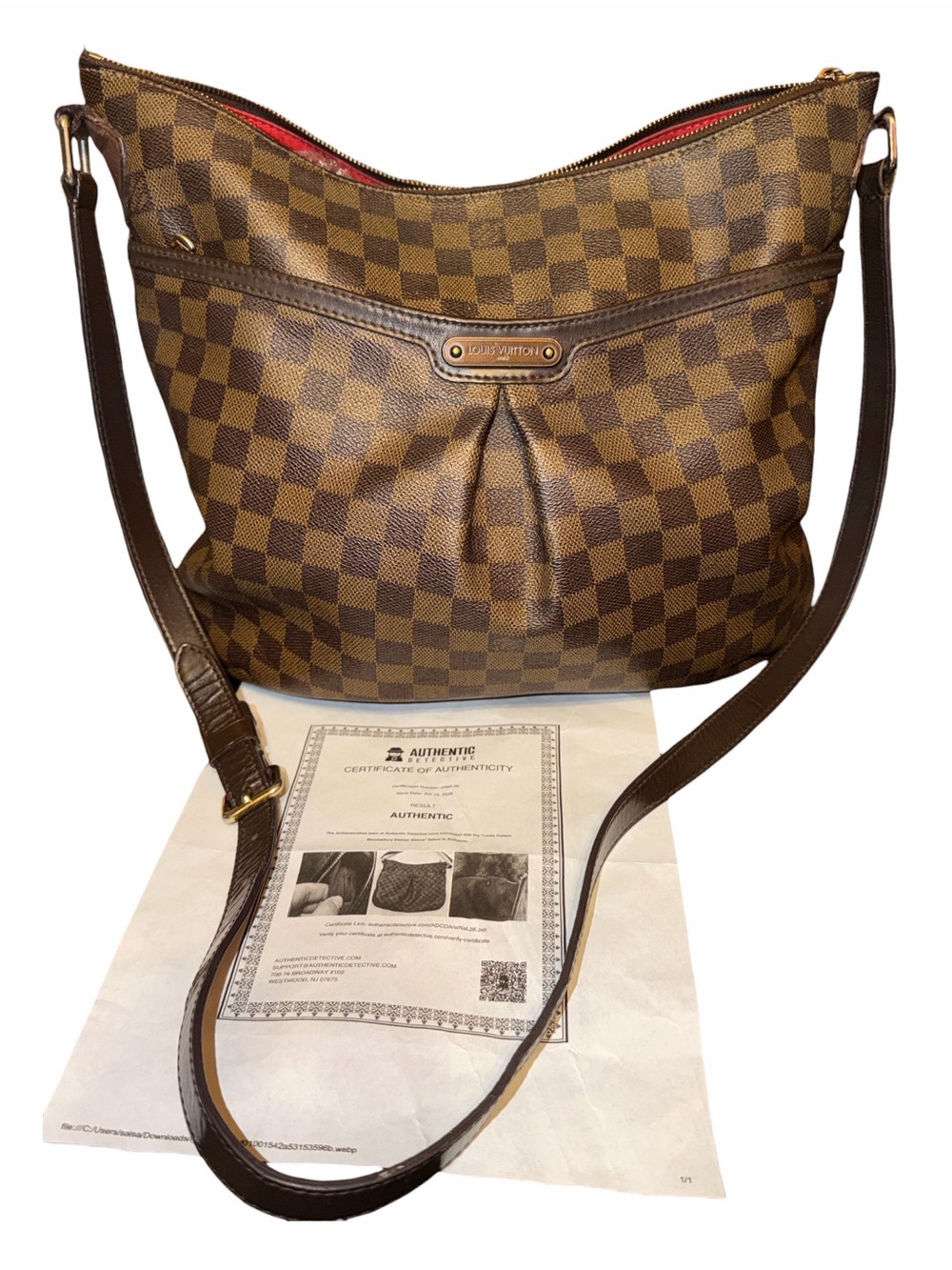 Authentic Louis Vuitton Damier Ebene Bloomsbury PM Crossbody Bag w/ COA